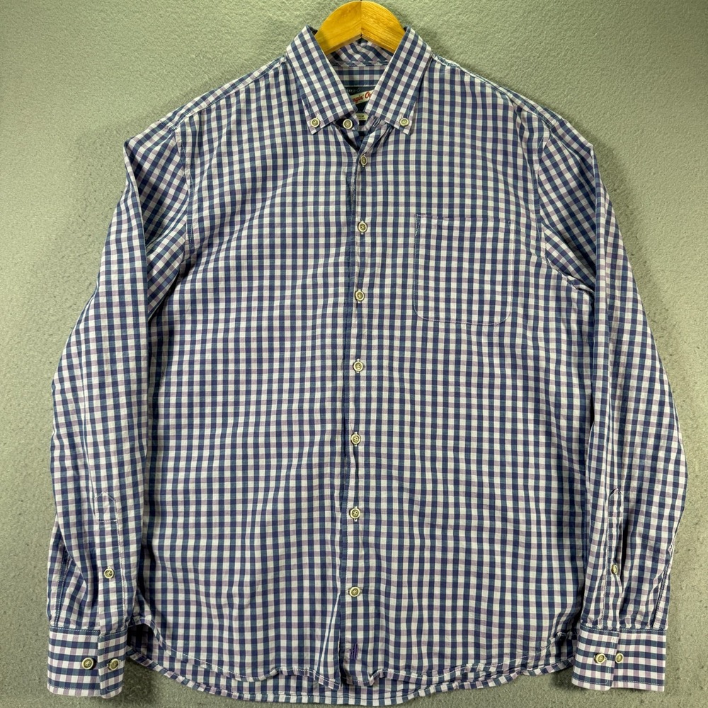 Johnnie-O Hangin Out Button Down Shirt Men Medium Blue Gingham‎ Check Classic